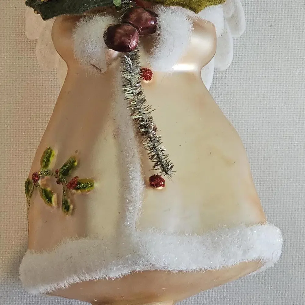 Antique Vintage Blown Glass Ornament Hand Painted Angel Girl Coat Floral RARE - Picture 5 of 8